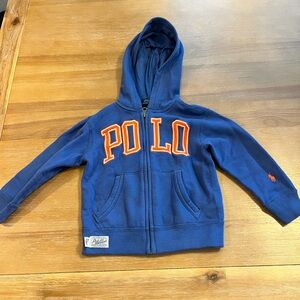 Polo Ralph Lauren Toddler Boy Zip-Up Hoodie Blue/Orange "POLO" Logo Size 2T